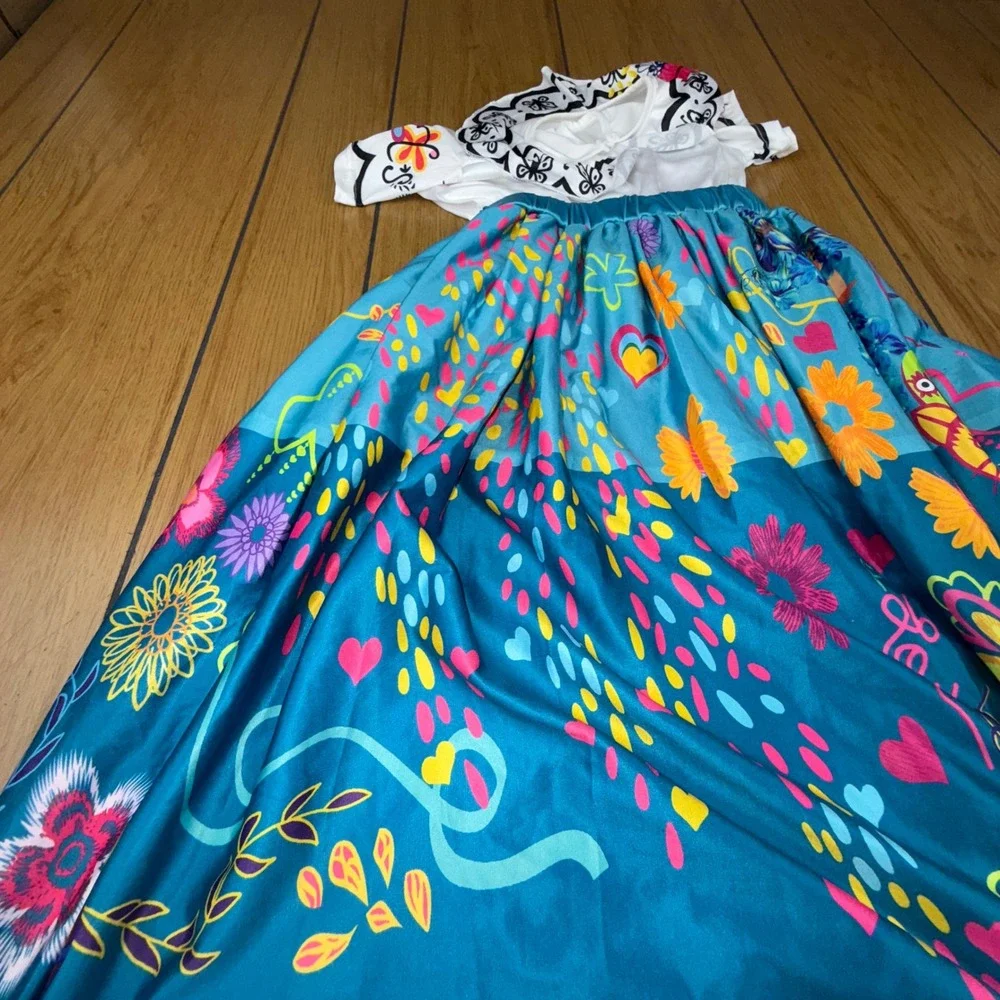 Tween Girls Encanto Mirabel Columbian Senorita Long Dress‎ Costume Size 10 140cm